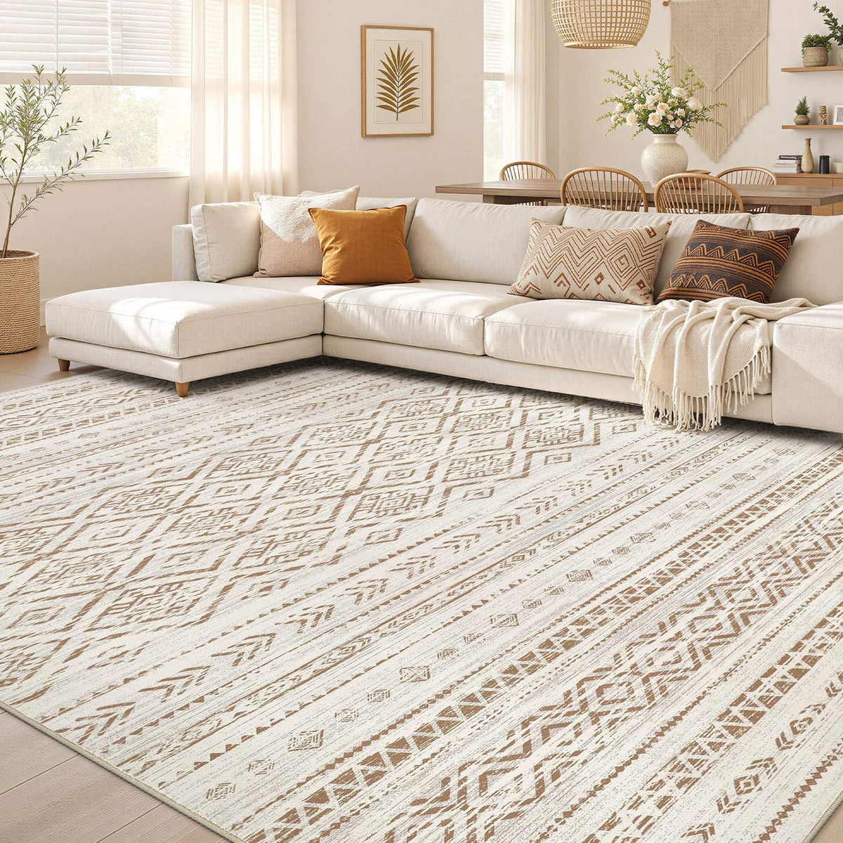 Nakagishi Boho 8x10 Area Rug Living Room Rugs Machine Washable Beige
