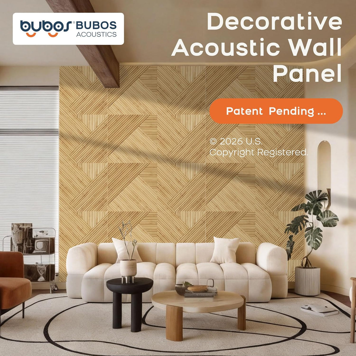 BUBOS 6-Pack Acoustic Panels, Wood Grain Sound Absorbing Panels, 23.6x23.6