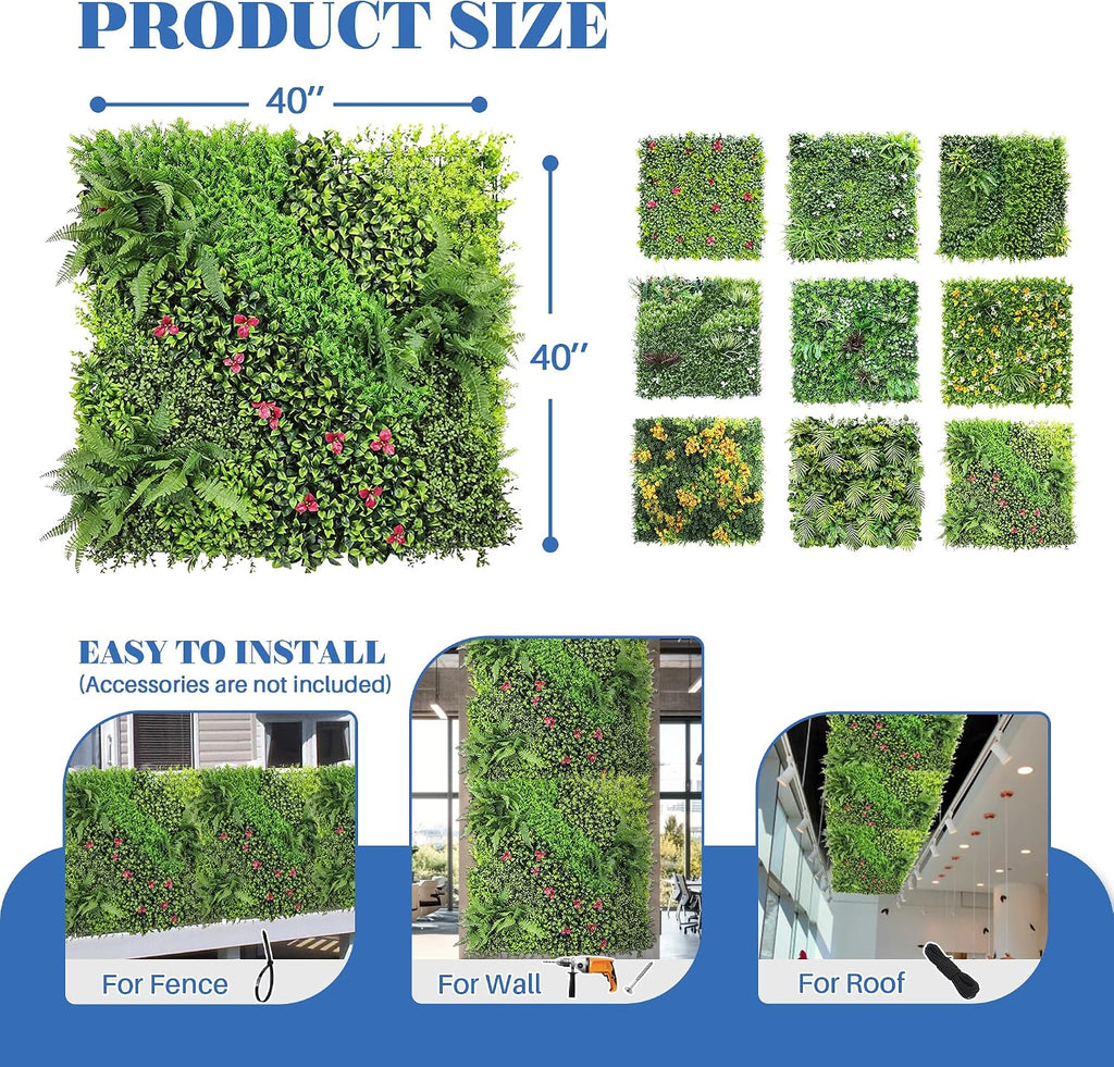 ECOOPTS 40"x40" Faux Ivy Privacy Fence Screen Artificial Boxwood Panels Topiary Hedge Plants for Indoor Outdoor Decoration, 9 Mixed Leave, 3 Packs