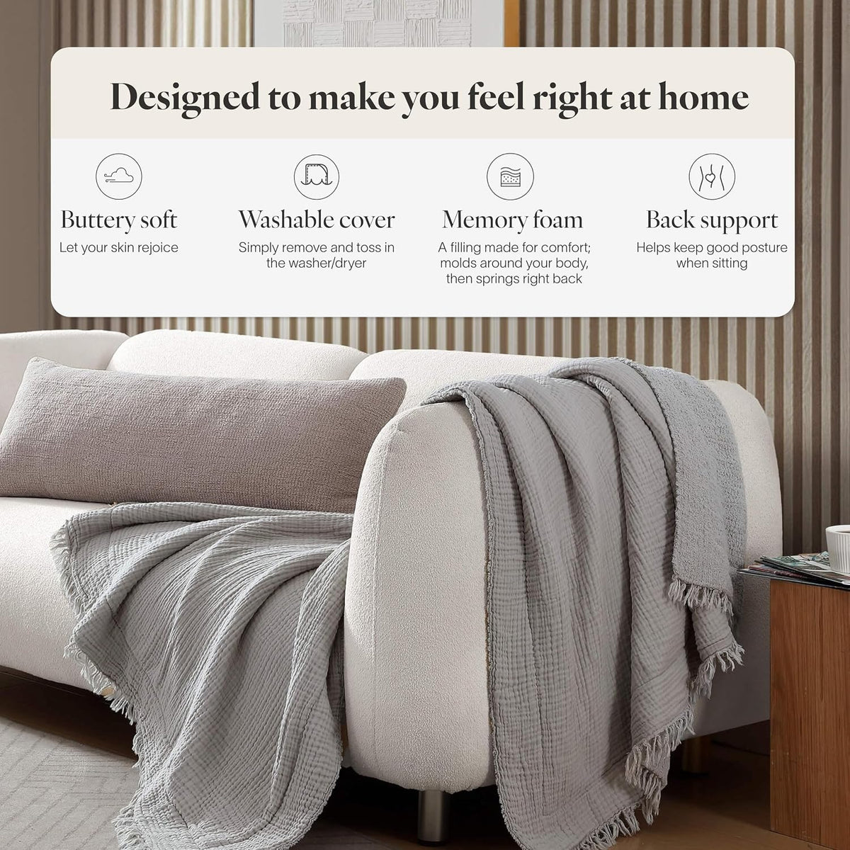 Sunday Citizen Snug Lumbar Pillow – Soft Memory Foam Lumbar Throw Pillow, Cozy Body & Sleep Pillow, Washable Cover, Decorative Lumbar Support Cushion for Bed & Couch (Biscotti)