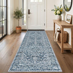 KUTA Vintage Extra Long Runners for Hallways 2.6x18ft Washable Blue White