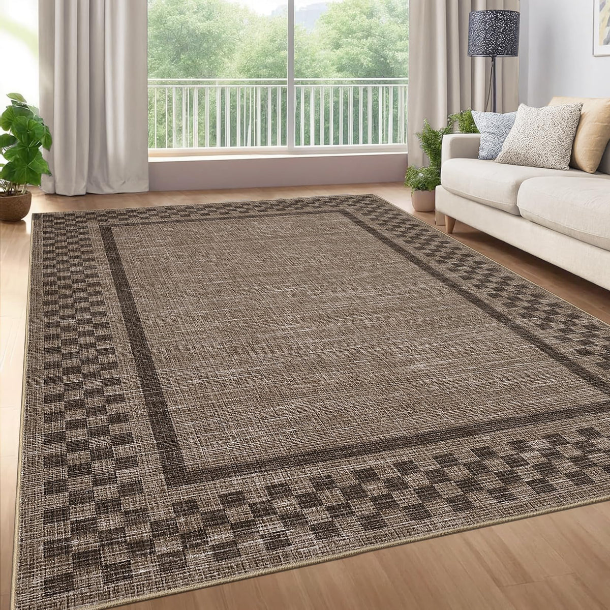 GarveeHome 5x7 Washable Area Rug Checkered Rug for Bedroom Living Room