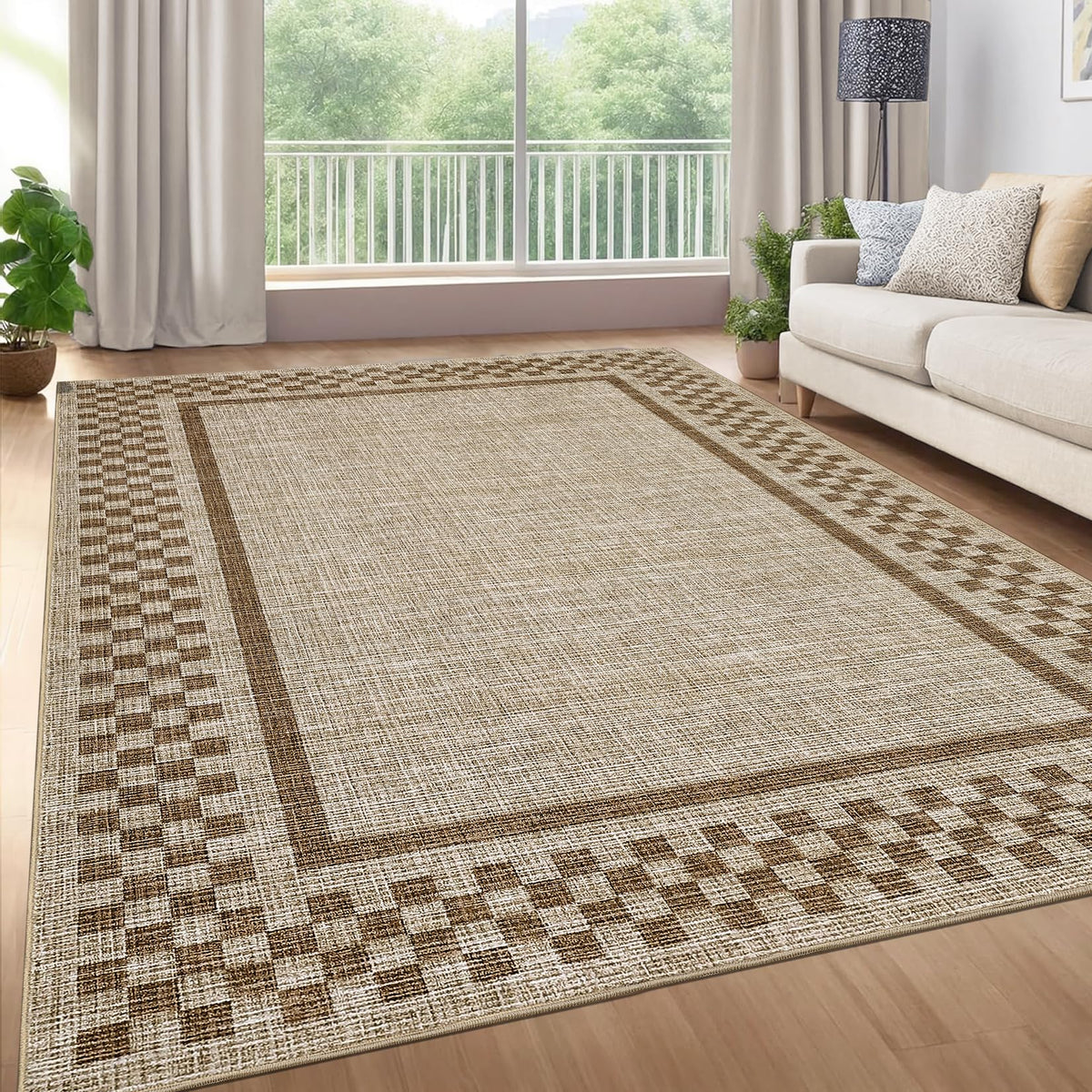 GarveeHome 5x7 Washable Area Rug Checkered Rug for Bedroom Living Room