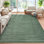 Modern Washable 8x10 Area Rug - Soft, Non-Slip, Stain Resistant, Farmhouse Tartan Plaid for Living Room, Bedroom, Nursery, Office - Beige