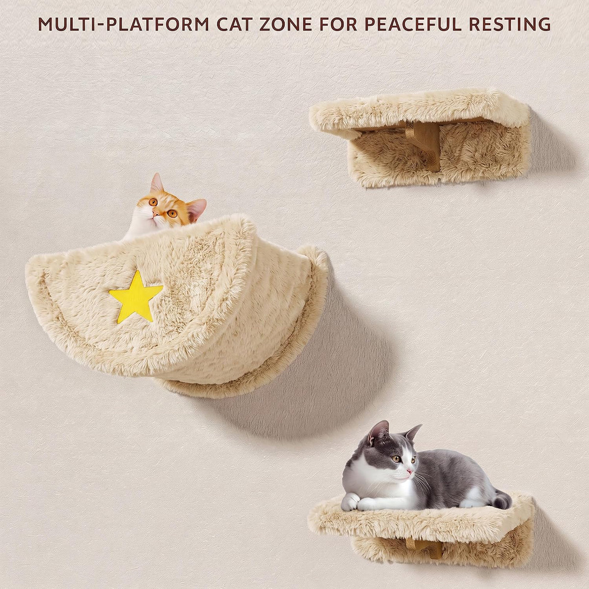 13-in-1 Cat Wall Shelves, Moon & Bridge Cat Wall Furniture, Beige