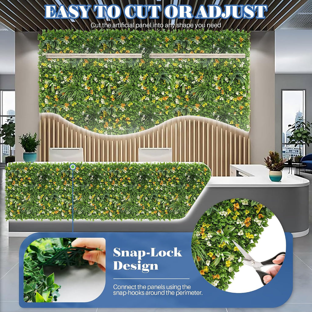 ECOOPTS 40"x40" Faux Ivy Privacy Fence Screen Artificial Boxwood Panels Topiary Hedge Plants for Indoor Outdoor Decoration, #6 Mixed Leave, 3 Packs
