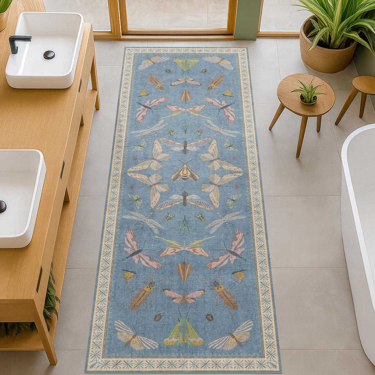 Hazo Haus Dark Green Insect Area Rugs 8x10 for Living Room, Dining Room Under Table, Bedroom, Unique Washable Floral Non Slip Low Pile Soft Rug