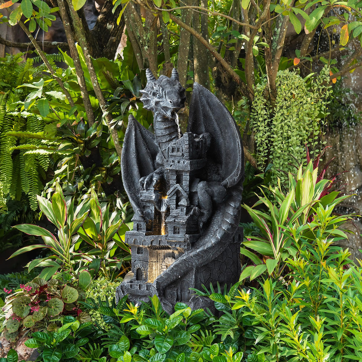 Glitzhome Buddha Statue 28" H, Outdoor Large Statue Zen Style Buddha Fountian with LED Light & Pump Polyresin Outdoor Floor Freestanding Fountain Garden Buddha Sculptures & Statues Lawn Décor