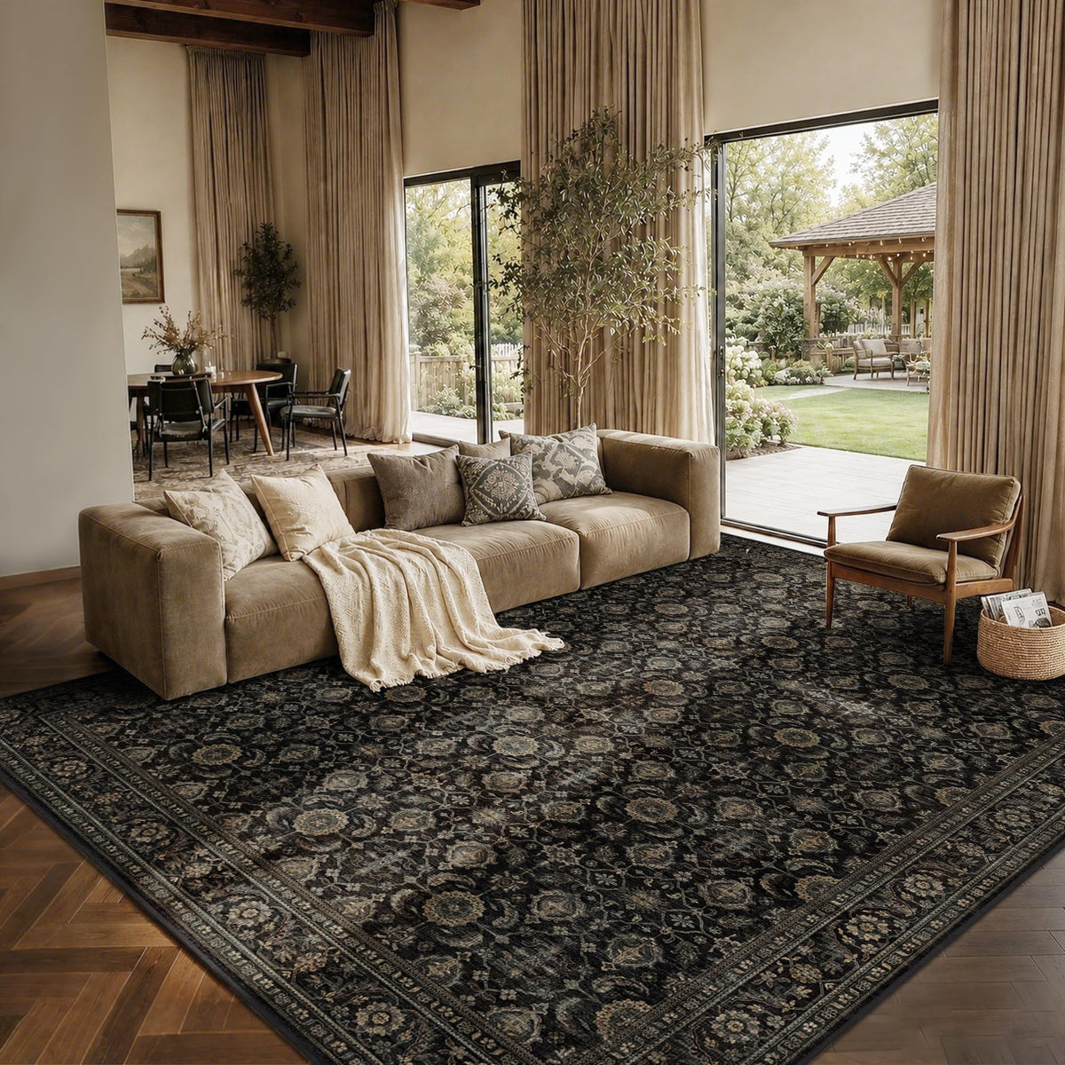 JOOJA 8x10 Dark Brown Vintage Soft Low Pile Non Slip Boho Washable Area Rug