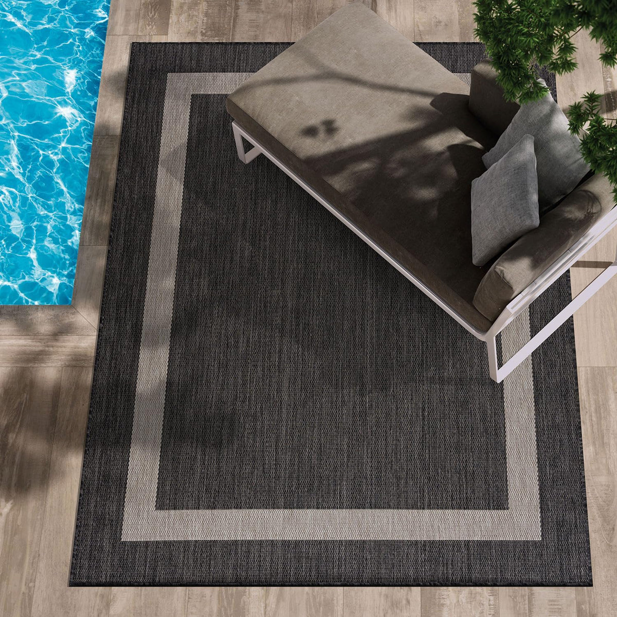 CAMILSON Outdoor Rug 6x9, Modern Outside Rugs for Patios Porches Waterproof Durable Washable Non-Shedding, Easy-to-Clean Indoor Outdoor Area Carpet (6 x 9, Bordered - Blue/White)