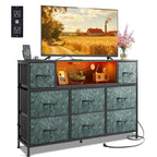 WLIVE LED Black Dresser TV Stand for 55 Inch TV, 8 Drawers