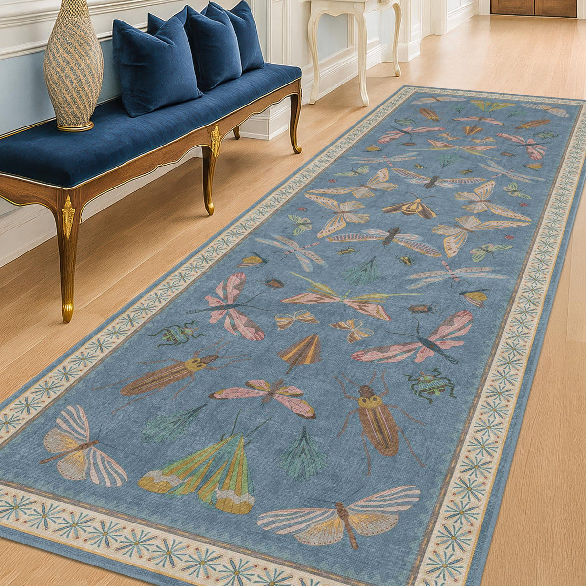 Hazo Haus Dark Green Insect Area Rugs 8x10 for Living Room, Dining Room Under Table, Bedroom, Unique Washable Floral Non Slip Low Pile Soft Rug