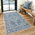 KUTA Vintage Extra Long Runners for Hallways 2.6x18ft Washable Blue White