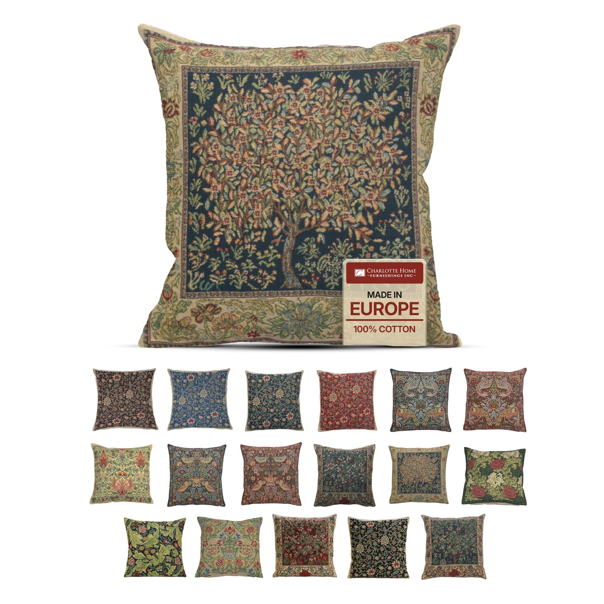 William Morris Chrysanthemum Multi Tapestry Throw Pillow Cover 16 x 16 in