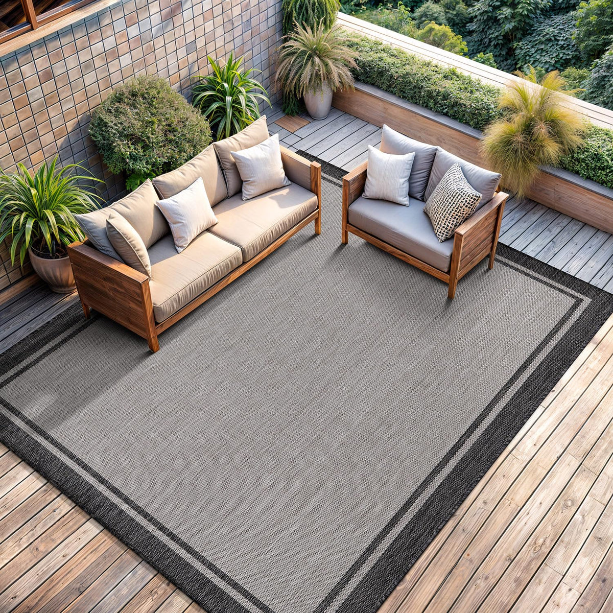 CAMILSON Outdoor Rug 6x9, Modern Outside Rugs for Patios Porches Waterproof Durable Washable Non-Shedding, Easy-to-Clean Indoor Outdoor Area Carpet (6 x 9, Bordered - Blue/White)