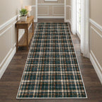Modern Washable 8x10 Area Rug - Soft, Non-Slip, Stain Resistant, Farmhouse Tartan Plaid for Living Room, Bedroom, Nursery, Office - Beige