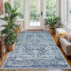 KUTA Vintage Extra Long Runners for Hallways 2.6x18ft Washable Blue White