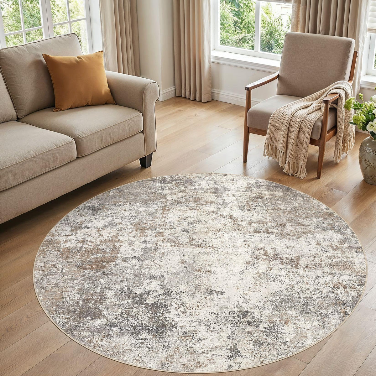 UERMEI 9x12 Area Rug Living Room Rugs - Washable Neutral Modern Abstract Soft Thin Large Rug Indoor Floor No Slip Rug Carpet for Bedroom Under Dining Table Home Office Decor - Brown Grey