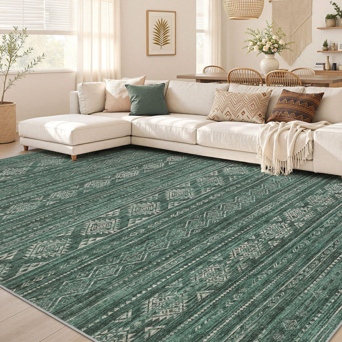 Nakagishi Boho 8x10 Area Rug Living Room Rugs Machine Washable Beige