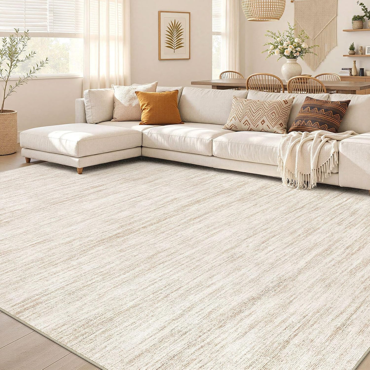 Nakagishi Boho 8x10 Area Rug Living Room Rugs Machine Washable Beige