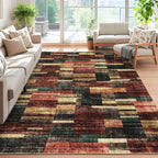 Modern Washable 8x10 Area Rug - Soft, Non-Slip, Stain Resistant, Farmhouse Tartan Plaid for Living Room, Bedroom, Nursery, Office - Beige