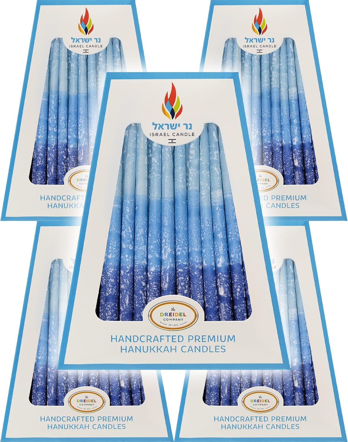 The Dreidel Company Hanukkah Candles Multi Blue Hued Frosted Deluxe Tapered Candles (24-Pack)