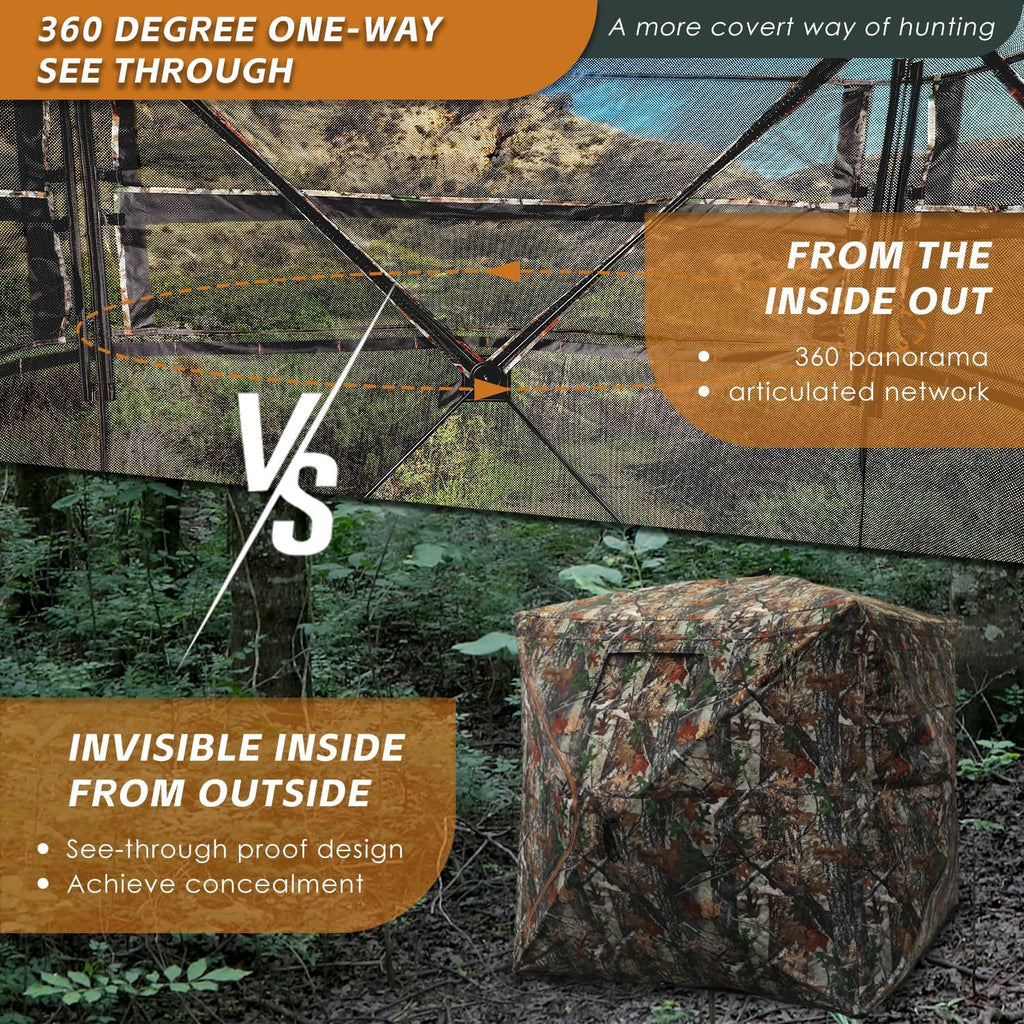 FUNHORUN Hunting Blind with Floor Mat, 360 See Through Ground Blind, Pop Up