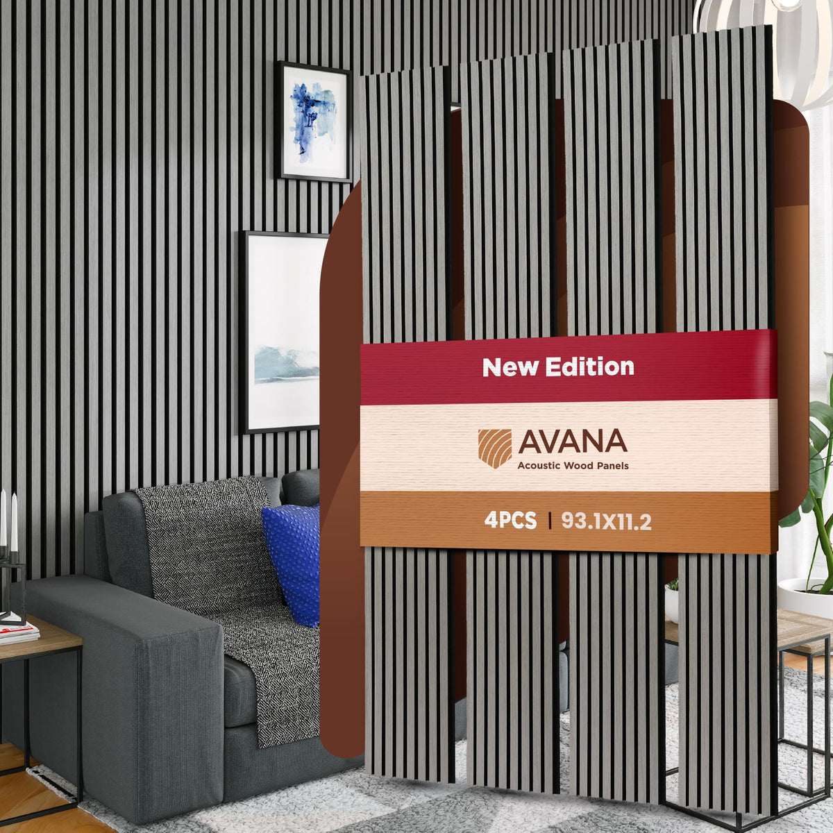 Avana Acoustic Wood Wall Panels – 93.2x11.25 Inch Panels – Fits 94x12 Layout – Rustic Walnut Acoustic Panels 4 PCs –Wall Panels For Interior Wall Decor For Homes, Offices – Durable Wood Panel For Wall