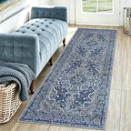 KUTA Vintage Extra Long Runners for Hallways 2.6x18ft Washable Blue White