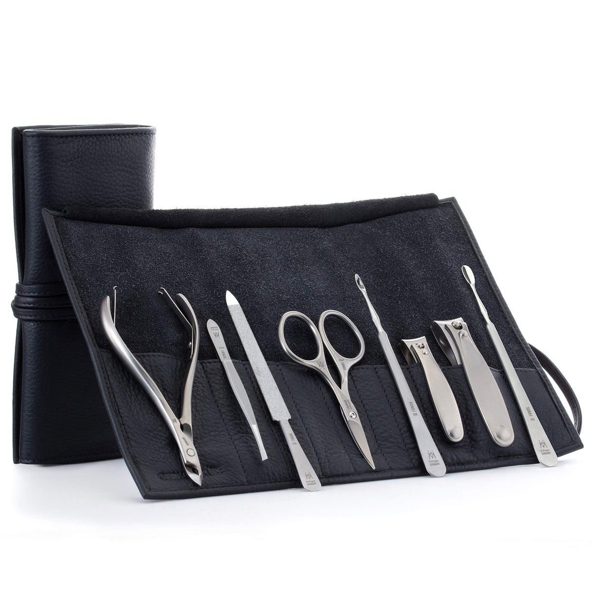GERMANIKURE 7pc Manicure & Pedicure Set, FINOX Steel, Purple Leather Roll