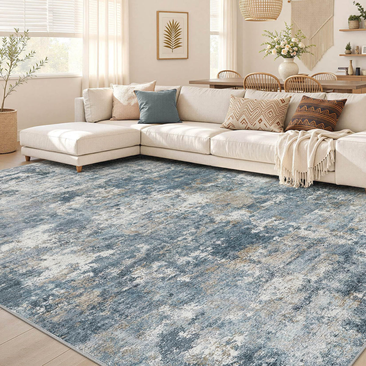 Nakagishi Boho 8x10 Area Rug Living Room Rugs Machine Washable Beige