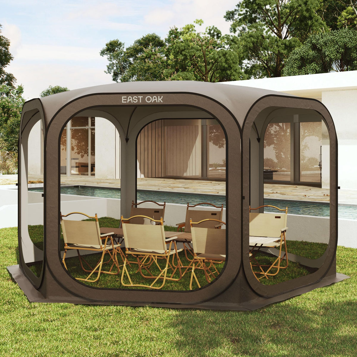 East Oak Pop up Screen Tent with Mosquito Netting, Portable Screen House Canopy Shelter, 10 x 10 FT Instant Screen Gazebo & UPF 50+ UV Protection for Patio, Backyard, Deck & Outdoor Activities, Beige