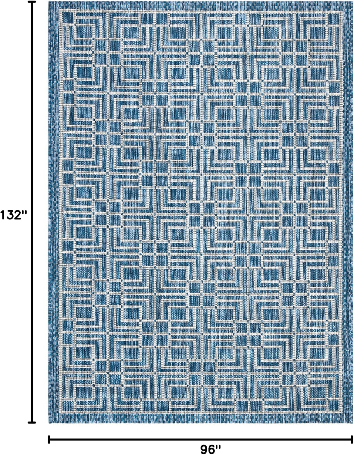 SAFAVIEH Washable Rug Outdoor Courtyard Collection - 8' x 11', Navy & Grey, Non-Shedding & Easy Cleaning, Ideal for Patio, Backyard, Mudroom (CY8467-36821)