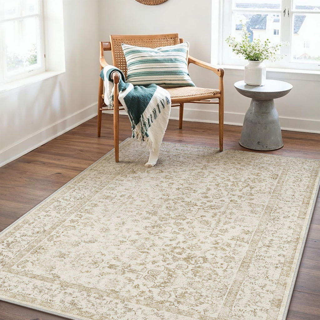 PureCozy Blue 6x6 Round Area Rug Vintage Washable Carpet Non Slip