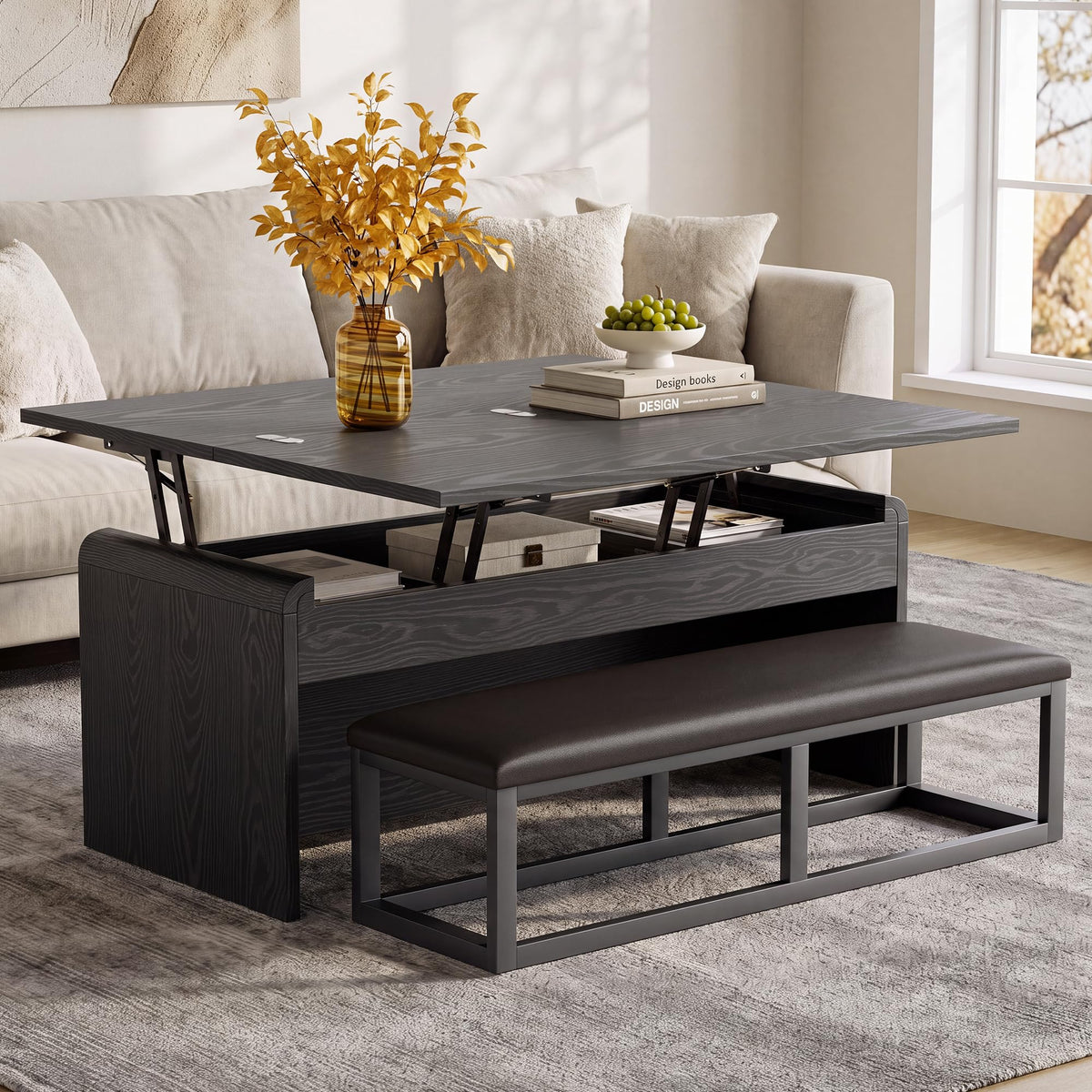 31.5'' Lift Top Coffee Table with Storage Bench, Rustic Brown