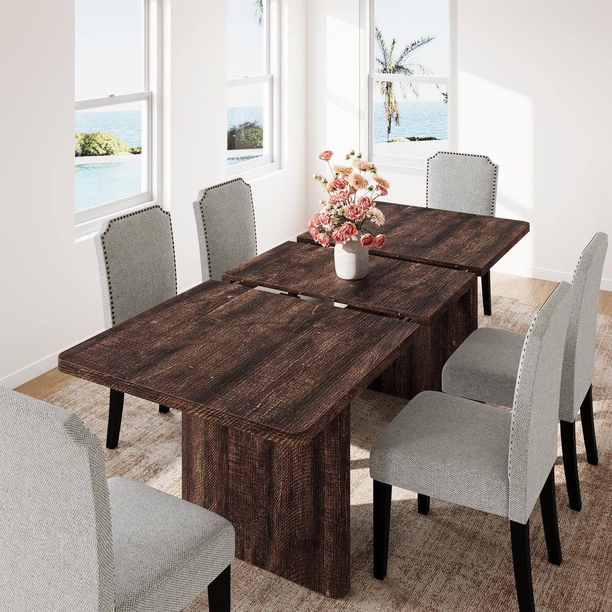 GarveeHome 63" Long Oval Dining Table with Wooden Base for 4-6 People