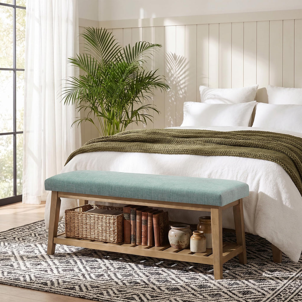 Zihanhome Entryway Shoe Bench, End of Bed Bench,Upholstered Bench(Beige)