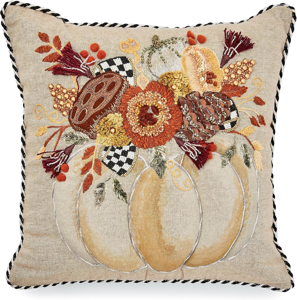MACKENZIE-CHILDS Throw Pillow, 18x18, Autumn Frost Beaded Pumpkin