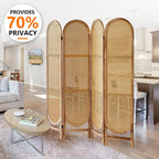 4 Panel Rattan Room Divider, Folding Room Divider Screen, Natural