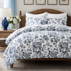 EverGrace 100% Cotton Sateen Duvet Cover Set, King Size, Blue Linen