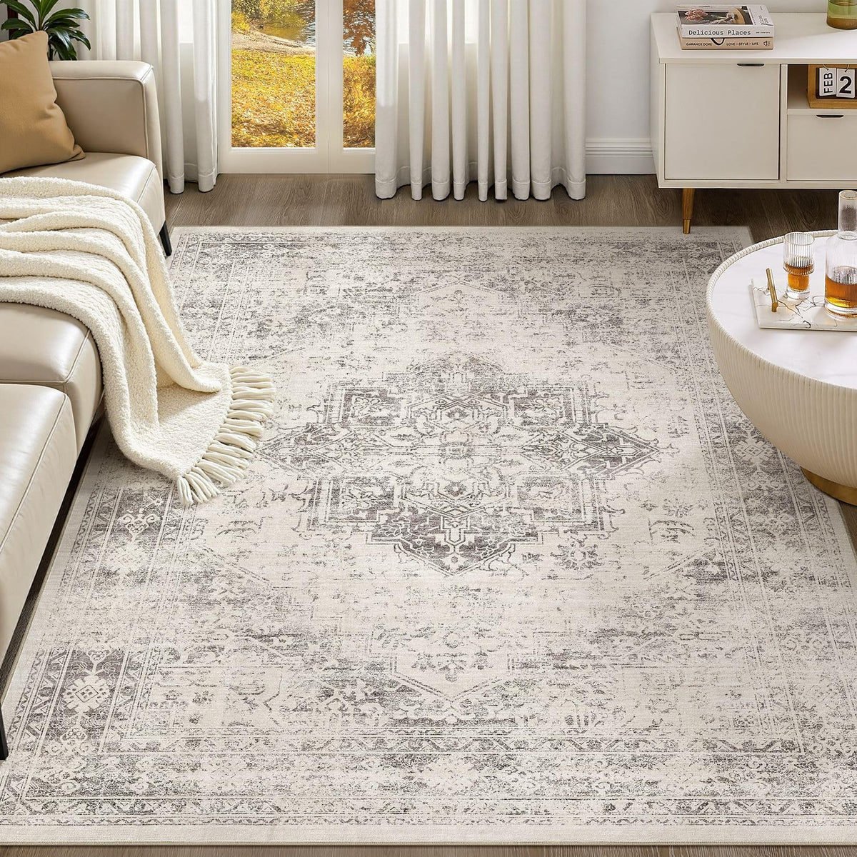 UERMEI 9x12 Area Rug Living Room Rugs - Washable Neutral Modern Abstract Soft Thin Large Rug Indoor Floor No Slip Rug Carpet for Bedroom Under Dining Table Home Office Decor - Brown Grey