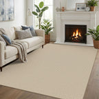 EARTHALL Woven Area Rugs 6x9 Ft Washable Living Room Rugs Non Slip Rubber Backed Dining Room Rug Braided Bedroom Rugs Indoor Floor Carpet for Living Room, Bedroom, Dining Room, Beige/Ivory