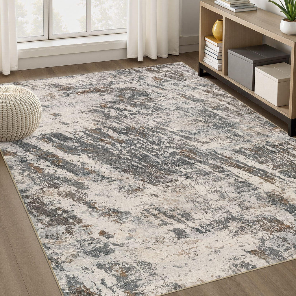 DMOYEST Area Rug Living Room Rugs 9x12 Washable Abstract Grey Carpet