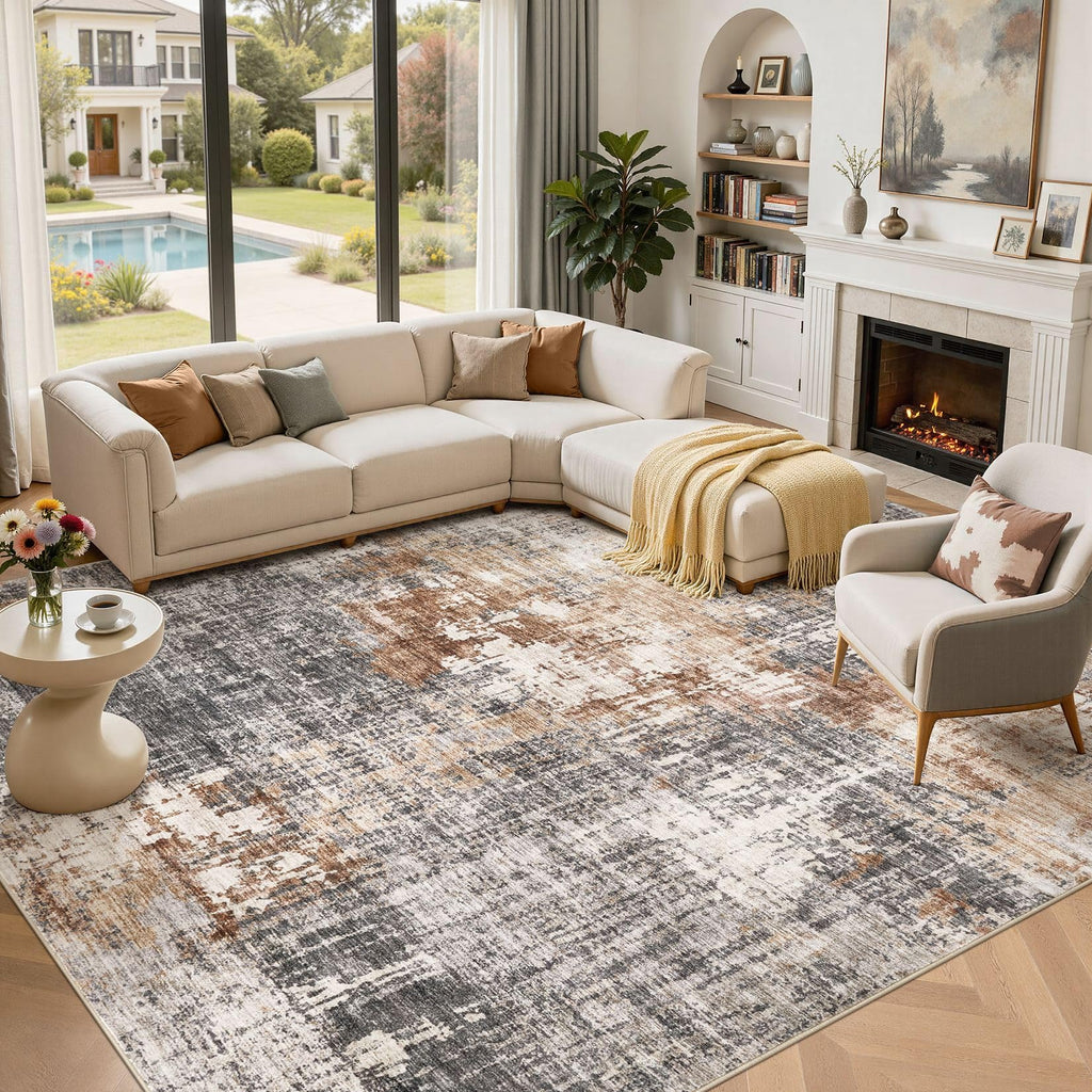 DMOYEST Area Rug Living Room Rugs 9x12 Washable Abstract Grey Carpet
