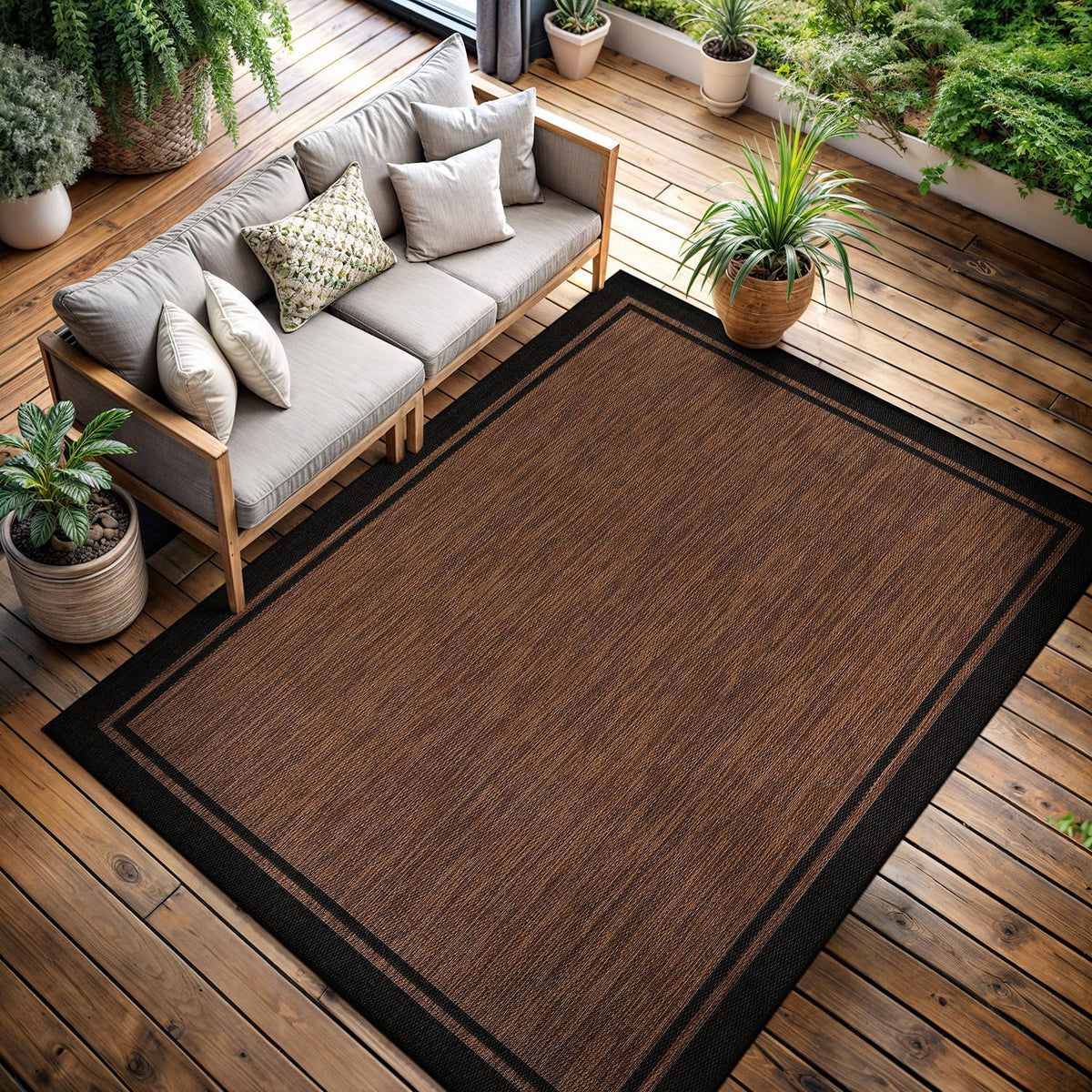 CAMILSON Outdoor Rug 6x9, Modern Outside Rugs for Patios Porches Waterproof Durable Washable Non-Shedding, Easy-to-Clean Indoor Outdoor Area Carpet (6 x 9, Bordered - Blue/White)