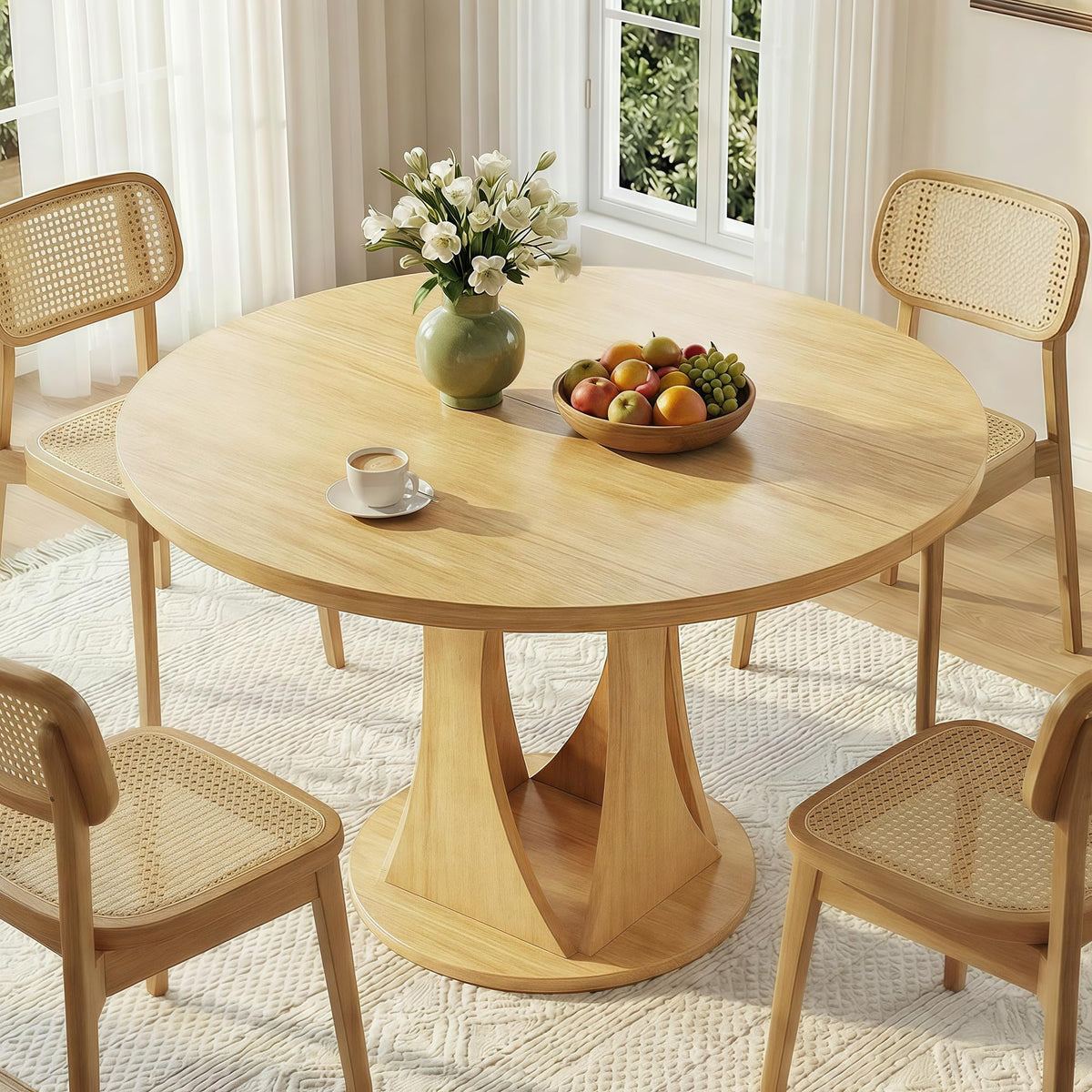 iPormis Round Dining Table, 47'' Kitchen Table for 4-6, Dining Room Dinner Table with Wooden Tabletop & Geometric Arcs Pedestal for Kitchen, Living Room, Home, Office, Walnut