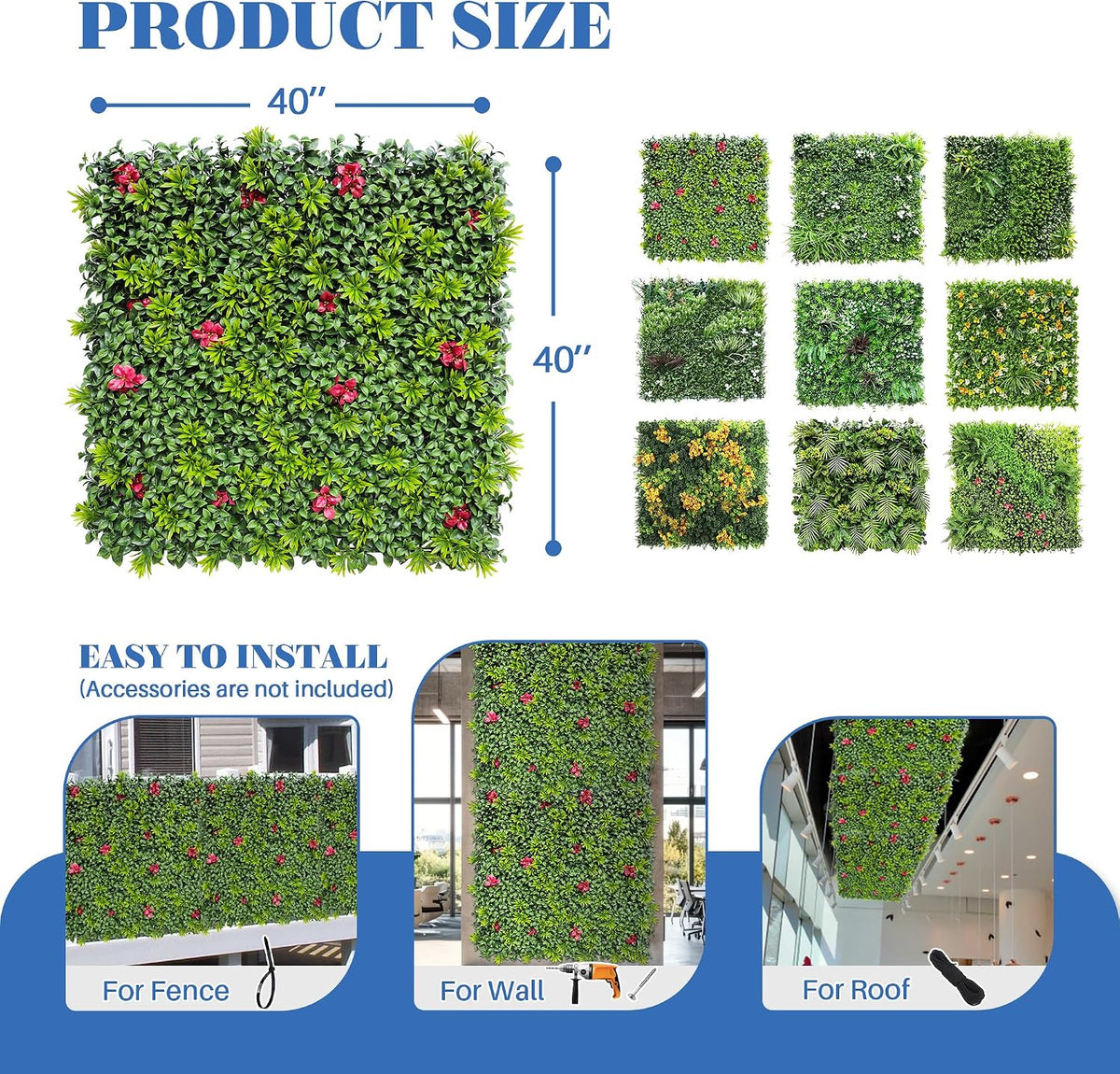 ECOOPTS 40"x40" Faux Ivy Privacy Fence Screen Artificial Boxwood Panels Topiary Hedge Plants for Indoor Outdoor Decoration, #1 Mixed Leave, 1 Pack