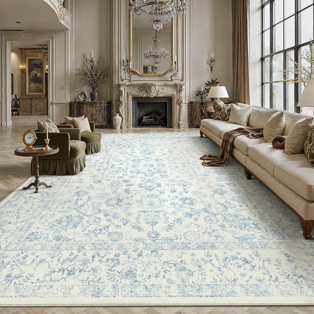 PureCozy Blue 6x6 Round Area Rug Vintage Washable Carpet Non Slip