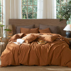MooMee Striped Duvet Cover Set 100% Washed Cotton Linen Like Queen