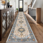 KUTA Vintage Extra Long Runners for Hallways 2.6x18ft Washable Blue White